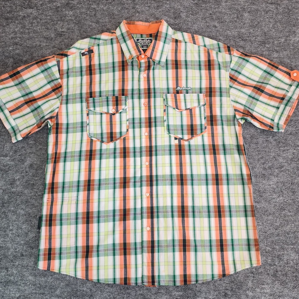 Akademiks Shirt Mens XL Multicolored Plaid Short Sleeve Button Up Y2K Hip‎ Hop